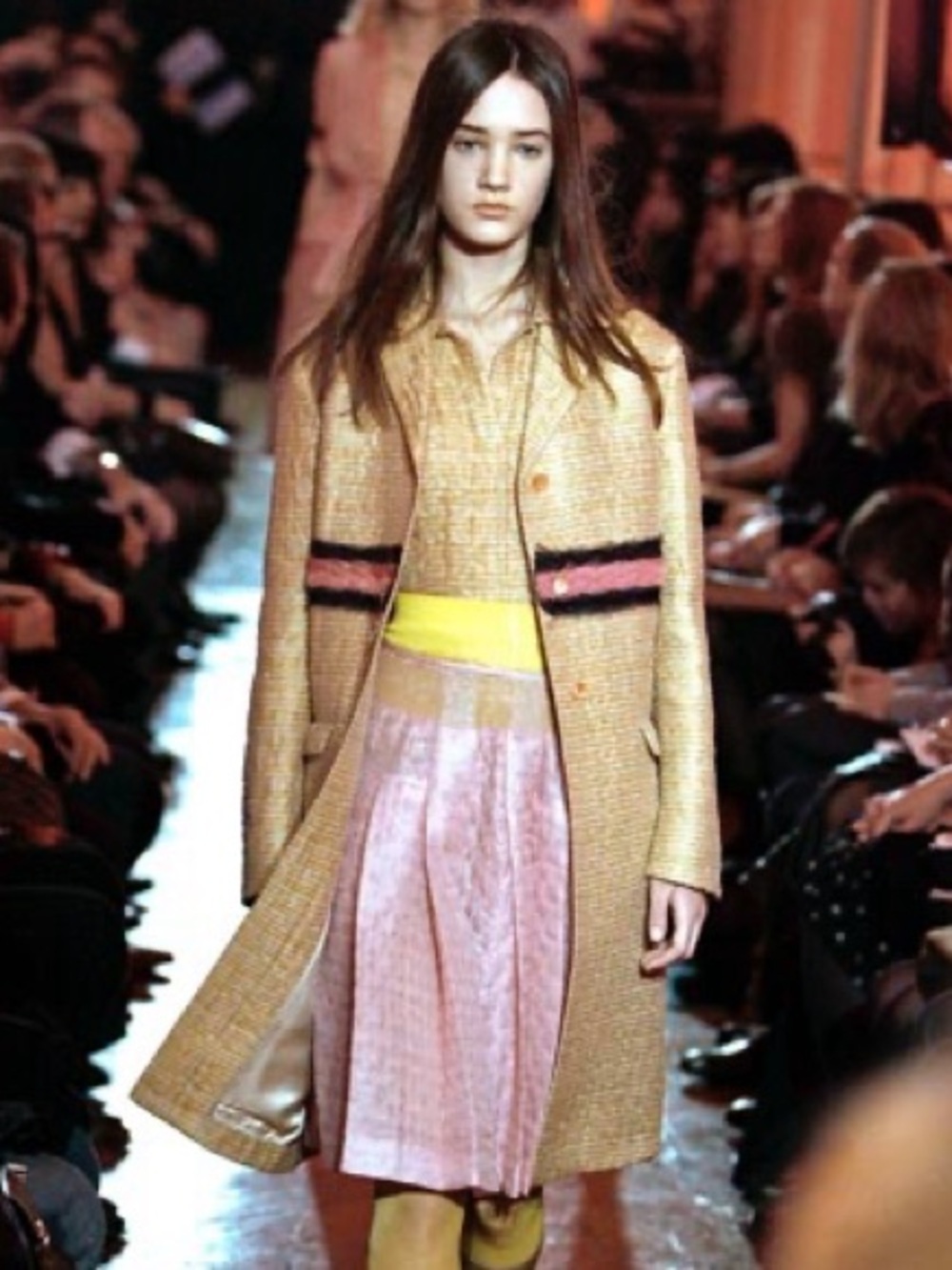 Vintage Miu Miu FW 2007 Silk Nylon Suit Trench Button Jacket Coat Gold Red Black